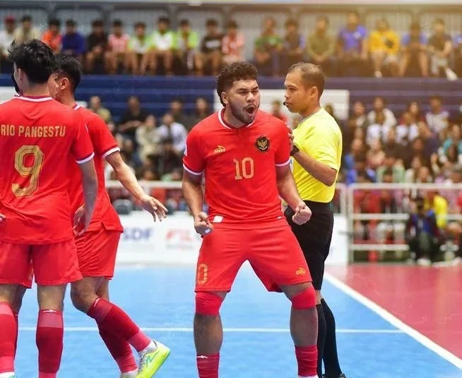 Selebrasi pemain Timnas Futsal Indonesia Usai Cetak Gol. Foto: @timnasfutsal