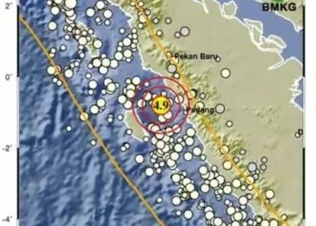 Gempa Magnitudo 4,9 Getarkan Kota Padang Senin Sore