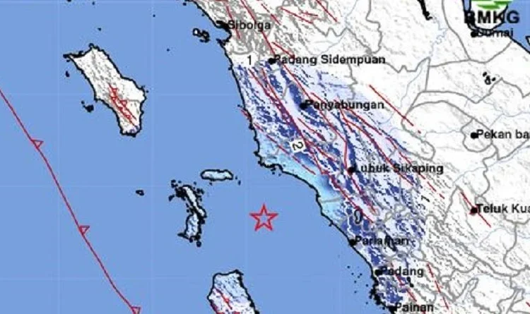 Peta gempa bumi mengguncang Pasaman Barat. (BMKG)