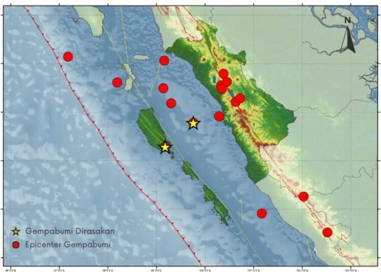 Peta sebaran gempa di Sumbar (foto: Ig/BMKGPadangPanjang)