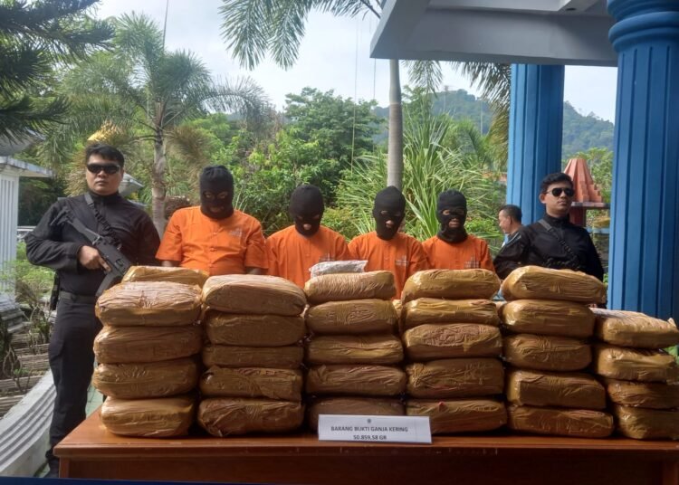 Penampakan pelaku dan puluhan paket ganja.