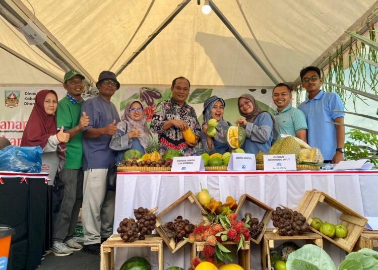 Plt Asisten I Bidang Pemerintah dan Kesra Kabupaten Dharmasraya, Darisman saat menghadiri pameran stand Dinas Pertanian Kabupaten Dharmasraya.