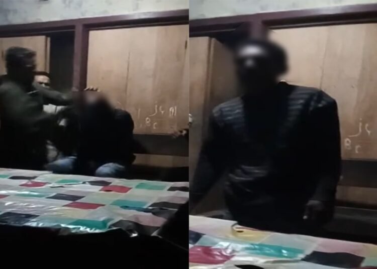 Tangkap layar video penangkapan ayah tiri tersangka pencabulan bocah.