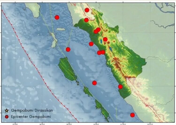 Peta sebaran gempa di Sumbar (foto: Ig/BMKG Padang Panjang)