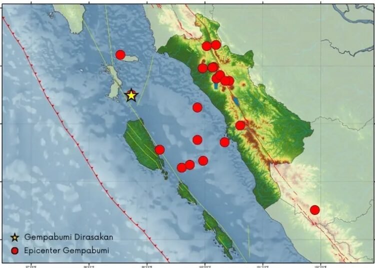 Peta sebaran gempa di Sumbar (foto: Ig/BMKG Padang Panjang)