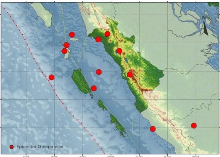 Peta sebaran gempa di Sumbar (foto: Ig/BMKG Padang Panjang).