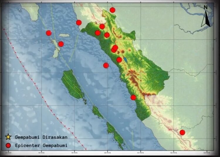 Peta sebaran gempa di Sumbar (foto: Ig/BMKG Padang Panjang).