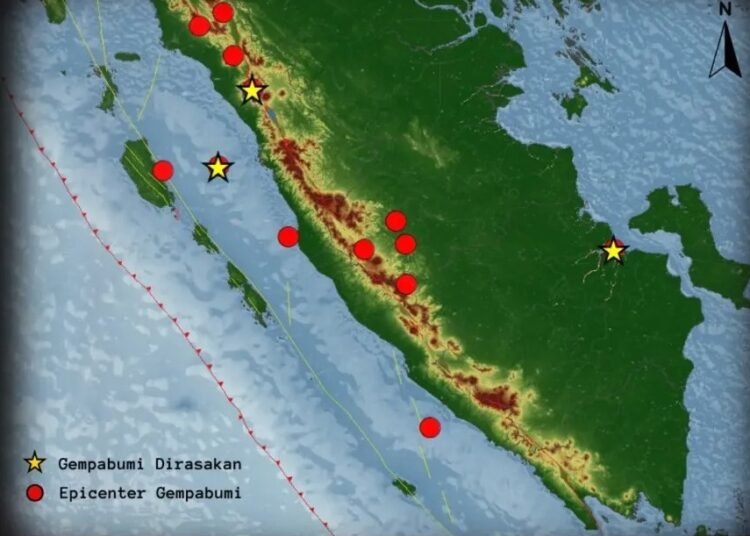Peta sebaran gempa di Sumbar (foto: Ig/BMKG Padang Panjang).