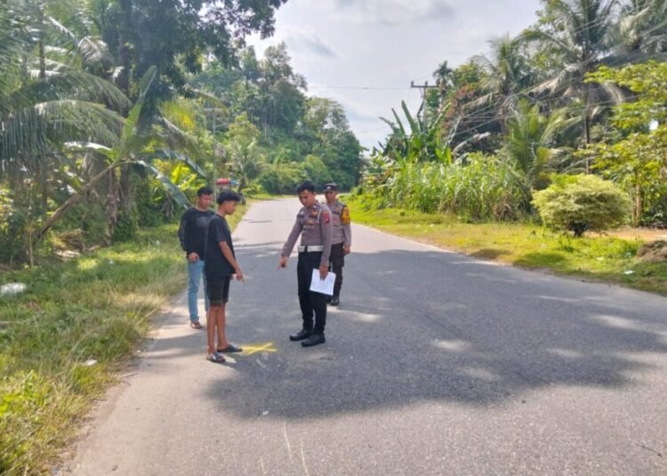 Polisi melakukan olah TKP kecelakaan  di Jalan Raya Malalak, Korong Kampuang Tanjung, Nagari Koto Mambang, Kecamatan Patamuan, Kabupaten Padang Pariaman, Sabtu (14/6/2025)