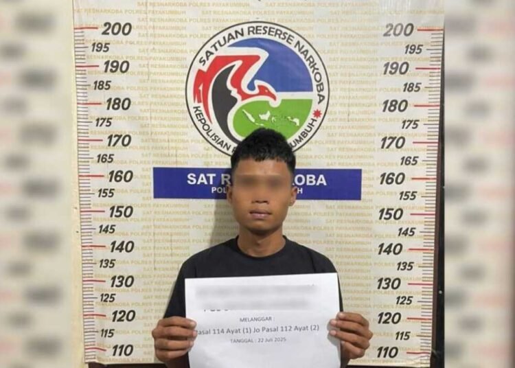 ON, tersangka pengedar sabu-sabu, ditahan di Kantor Polres Payakumbuh. Foto: Polres Payakumbuh