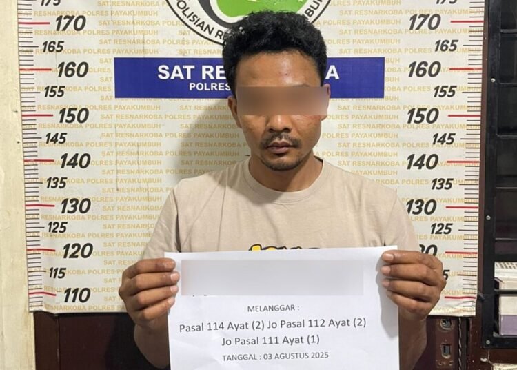 Polisi menangkap seorang terduga pengedar sabu-sabu di rumahnya di Nagari Koto Tangah Batu Ampa, Kecamatan Akabiluru, Limapuluh Kota, Minggu (3/8) malam.