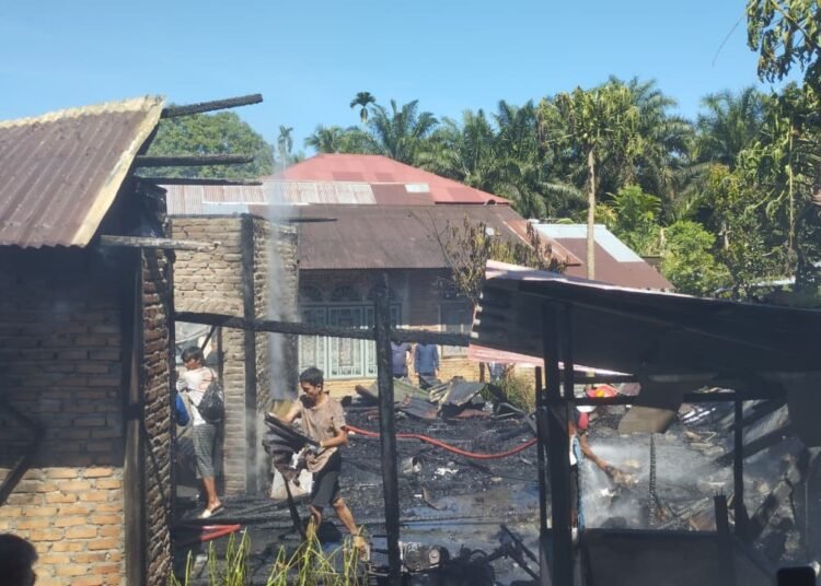 Sebuah rumah milik Azwarlis (53), warga Jorong Pinaga, Nagari Pinaga Aua Kuning, Kecamatan Pasaman, Pasaman Barat, terbakar pada Jumat (22/8) pagi. Foto: Bidang Damkar Pasaman Barat