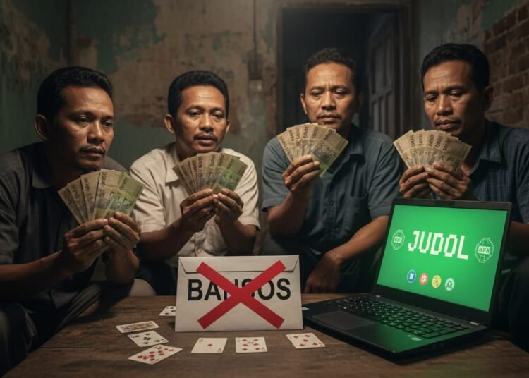 Ilustrasi penerima bansos PKH bermain judi daring. Ilustrasi; AI