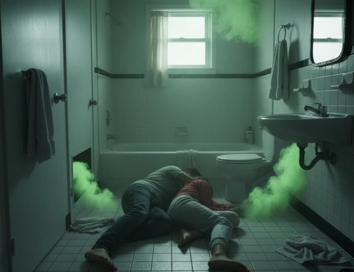 Ilustrasi keracunan gas di kamar mandi. Foto: AI