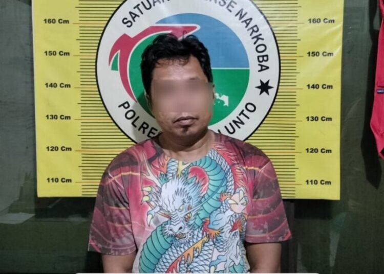 Polisi menangkap seorang terduga pengedar di rumahnya di Dusun Kubang Gajah, Desa Talawi Hilir, Kecamatan Talawi, Sawahlunto, pada Senin (27/10/2025) sekitar pukul 16.00 WIB. Foto: Polres Sawahlunto