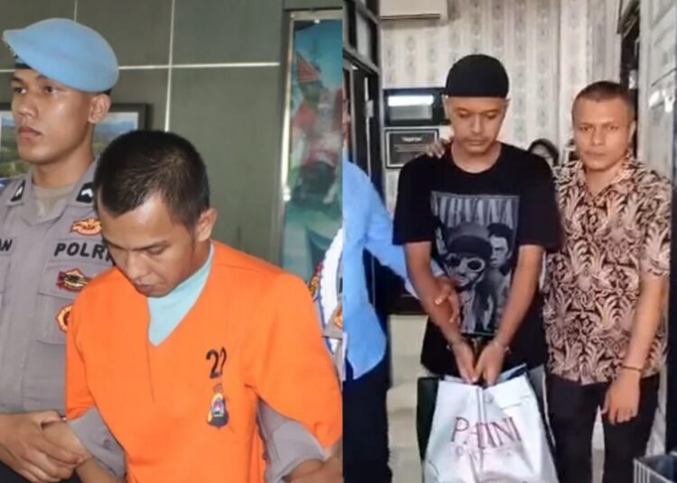 Dua pembunuh di Padang Pariaman, yakni Indra Septiarman alias In Dragon (memakai baju oranye), terpidana mati kasus pembunuhan Nia Kurnia Sari, dan Satria Juanda alias Wanda (memakai baju hitam), tersangka pembunuhan berantai terhadap tiga perempuan, resmi mendekam di Lapas Kelas IIB Pariaman.