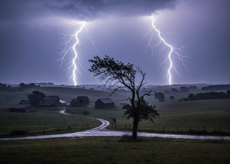 Ilustrasi hujan petir. Foto: Ilustrasi AI