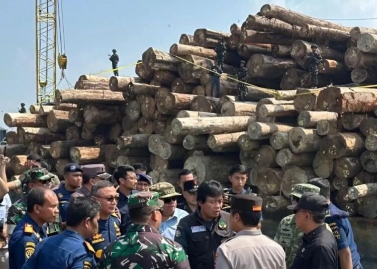 Satgas Penanganan Kejahatan Kehutanan menyita kayu illegal asal Mentawai di Pelabuhan Gresik.