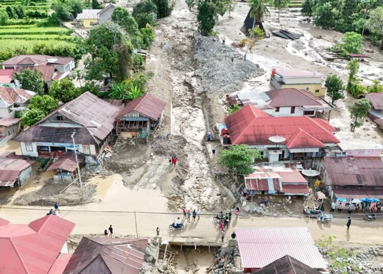 Kondisi pasca galodo di Jorong Pasar Maninjau, Nagari Maninjau, Kabupaten Agam, Kamis (1/1/2026) dini hari.