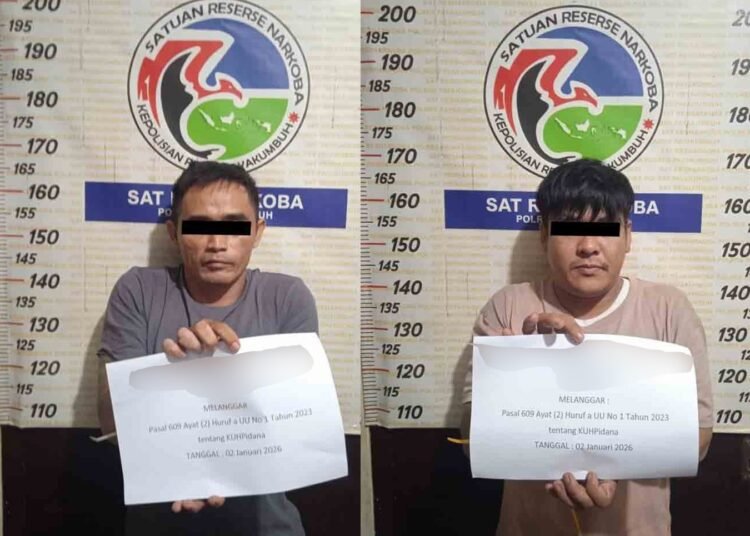 Polisi menangkap terduga pengedar dan terduga kurir pil ekstasi di Kota Payakumbuh pada Jumat (2/1) malam. Foto: Polres Payakumbuh