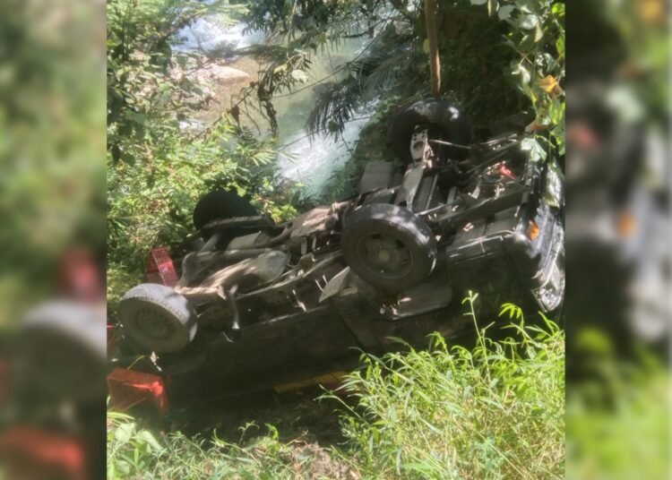 Sebuah mobil pikap masuk jurang di Lurah Barangin, Jorong Koto Tangah, Nagari Ganggo Mudiak, Kecamatan Bonjol, Pasaman, pada Jumat (23/1/2026) pukul 1.00 WIB. Foto: Dokumentasi korban