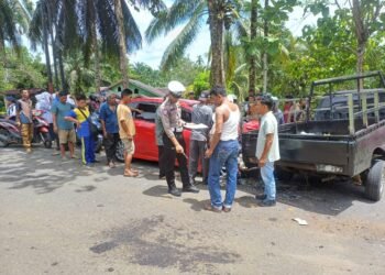 Adu Kambing di Pasaman Barat, L300 dan Honda Jazz Rusak Parah