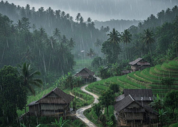 Sejumlah daerah diprediksi berawan hingga berpotensi hujan lebat pada 2–4 Februari 2026. Foto: Ilustrasi AI.