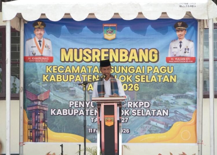 Wakil Bupati Solok Selatan, Yulian Efi, membuka Musyawarah Perencanaan Pembangunan (Musrenbang) tingkat Kecamatan Sungai Pagu di Kantor Camat, Rabu (11/2/2026).