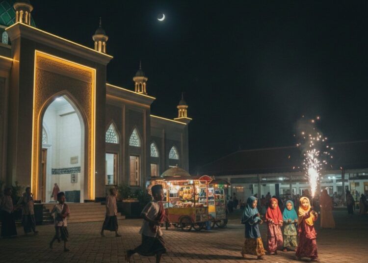 Ilustrasi suasana Ramadan pada malam hari. Ilustrasi: AI