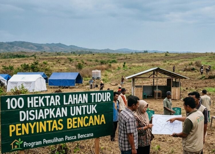 Ilustrasi lahan tidur untuk penyintas bencana. Ilustrasi: AI