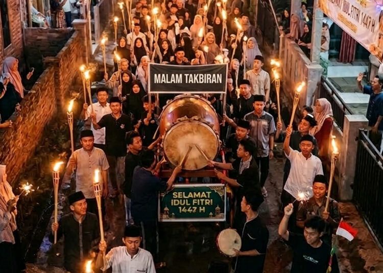 Pemerintah Kota Pariaman akan menggelar Festival Takbiran Keliling 1447 Hijriah atau 2026 Masehi sebagai bagian dari program unggulan Beriman Sholeh dan Berakhlak (RISALAH). Foto: Ilustrasi AI