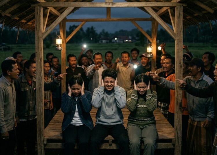 Ilustrasi tiga remaja disoraki warga.