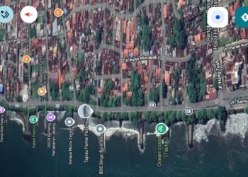 Jalan Samudera dari arah simpang Jalan Hang Tuah dengan simpang Jalan Olo Ladang, Kota Padang. Foto: Tangkapan layer peta Google