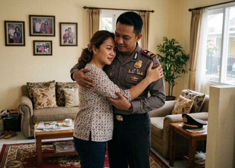 Ilustrasi polisi berselingkuh dengan wanita bersuami di dalam rumah. Ilustrasi: Gemini AI