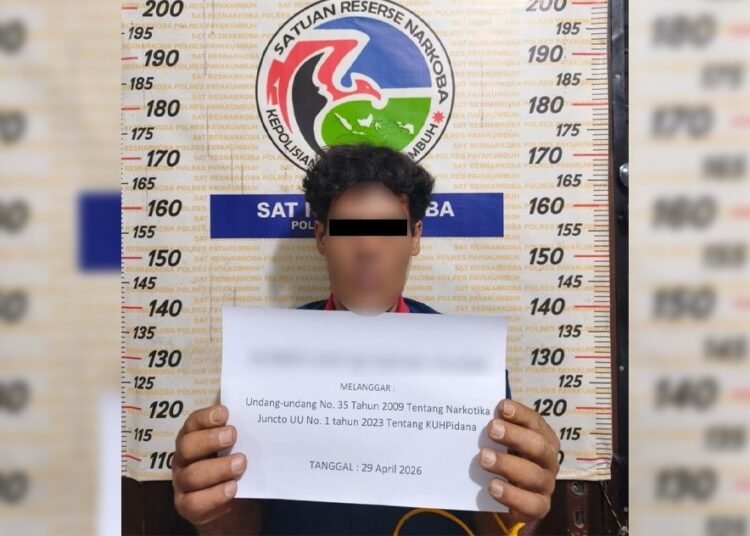 Polisi menangkap seorang terduga pengedar ganja di sebuah bengkel sepeda di RT 004, RW 001, Kelurahan Koto Tangah, Kecamatan Payakumbuh Barat, Kota Payakumbuh, pada Rabu (29/4/2026) sekitar pukul 18.50 WIB. Foto: Polres Payakumbuh