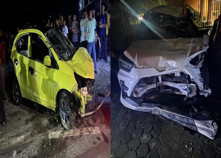Dua minibus dan satu becak motor (betor) terlibat kecelakaan beruntun di Jalan By Pass KM 22, dekat PT Lembah Karet Padang, Kelurahan Batipuh Panjang, Kecamatan Koto Tangah, Kota Padang, Sumatera Barat, pada Minggu (3/5/2026) sekitar pukul 18.50 WIB. Foto: Polresta Padang