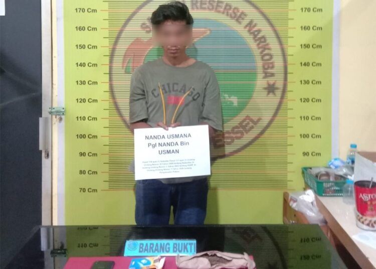 Polisi menangkap seorang pemuda di rumahnya di Kampung Pasar Baru, Nagari Lakitan Utara, Kecamatan Lengayang, Pesisir Selatan, Sumatera Barat (Sumbar), pada Minggu (10/5/2026) pukul 20.00 WIB saat menjual ganja kepada polisi. Foto: Polres Pesisir Selatan