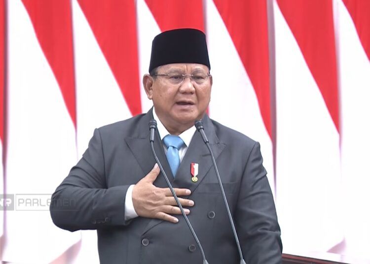 Prabowo pidato di rapat Paripurna DPR RI. Foto: Tangkapan layar youtube Sekretariat Presiden