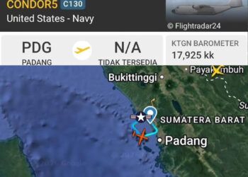 Pesawat Militer Angkatan Laut AS Terdeteksi Terbang di Pantai Padang