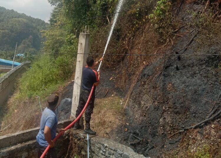 Kawasan hutan dan lahan di belakang Pesantren ICBS di Jorong Ketinggian, Nagari Sarilamak, Kecamatan Harau, Lima Puluh Kota, Sumatera Barat (Sumbar), terbakar pada Sabtu (6/6/2026).
