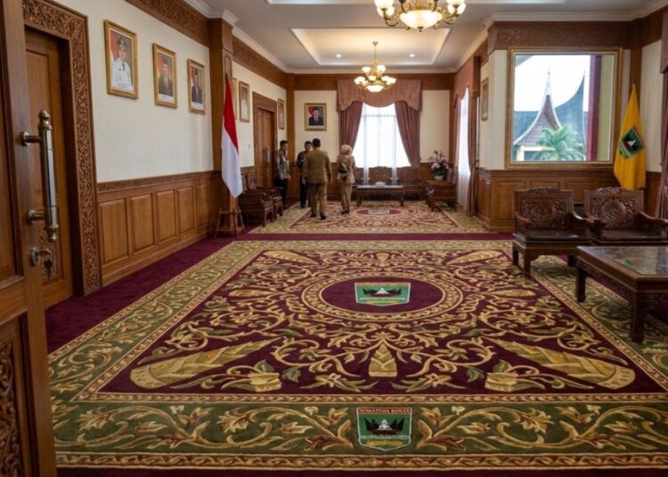 Pemerintah Provinsi Sumatera Barat (Pemprov Sumbar) mengalokasikan anggaran Rp144.857.700 untuk membeli karpet custom di Kantor Gubernur. Foto: Ilustrasi AI