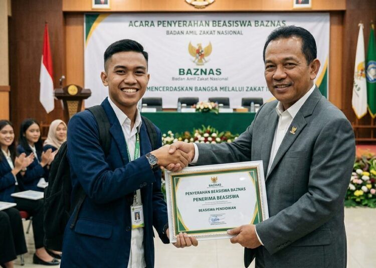 Ilustrasi mahasiswa menerima beasiswa baznas. Ilustrasi: Gemini AI