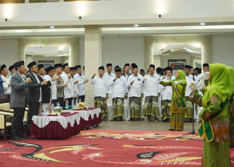 Bupati Dharmasraya, Annisa Suci Ramadhani, menghadiri pelantikan Pengurus Cabang Nahdlatul Ulama (PCNU) Kabupaten Dharmasraya masa khidmat 2026–2031 yang digelar di Auditorium Dharmasraya, Pulau Punjung, Minggu (12/7/2026).