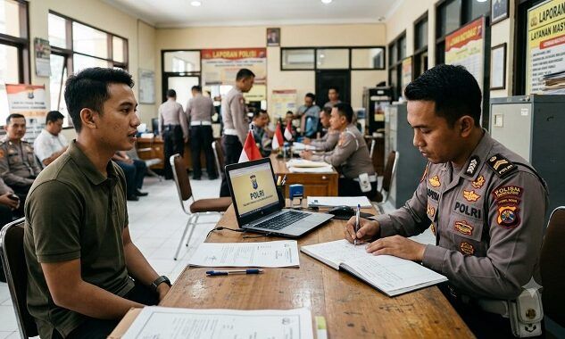 Ilustrasi seorang pemuda melapor di polsek. Ilustrasi: Gemini AI
