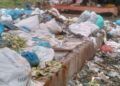 Tumpukan sampah membusuk menggunung di area belakang Pasar Simpang Empat, Nagari Lingkuang Aua, Kecamatan Pasaman, Kabupaten Pasaman Barat, Jumat (31/7/2026).