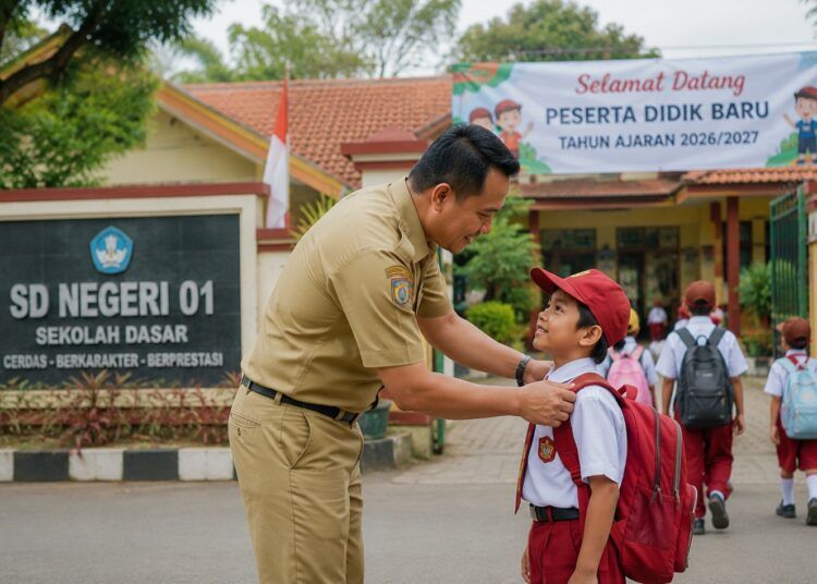 Ilustrasi ASN antar anak ke sekolah dibuat dengan AI.