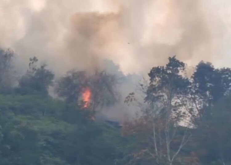 Kebakaran melanda lahan kosong di kawasan perbukitan Nagari Solok Bio-Bio, Kecamatan Harau, Kabupaten Lima Puluh Kota, Sumatera Barat, pada Kamis (13/8/2026) sore. Foto: Tangkapan layar media sosial