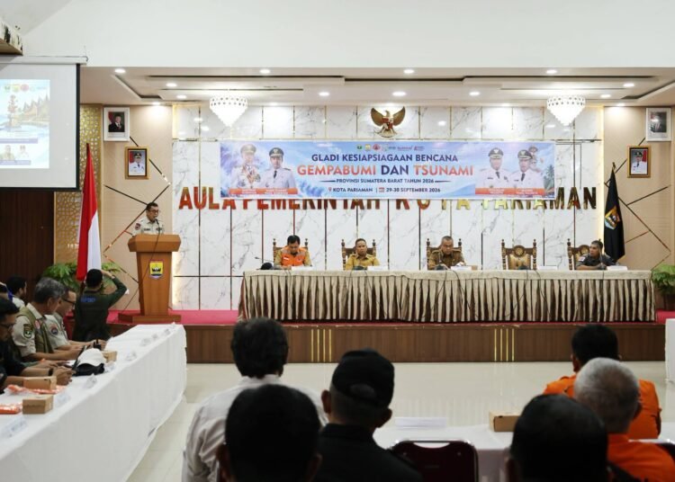 Gladi Kesiapsiagaan Bencana Gempa Bumi dan Tsunami Provinsi Sumatera Barat Tahun 2026 di Kota Pariaman, Selasa (29/9/2026).