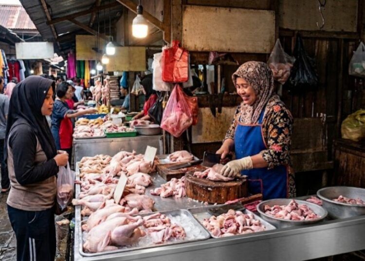 Ilustrasi pedagang daging ayam. Foto: Ilustrasi AI