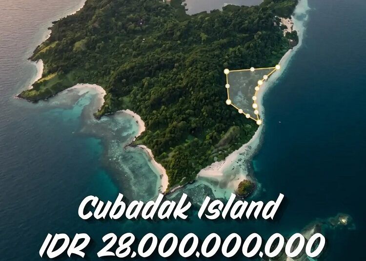 Unggahan akun Instragram @thefind_luxrealestate tentang penawaran penjualan tanah di Pulau Cubadak di Kecamatan Koto XI Tarusan, Pesisir Selatan, Sumatera Barat. Foto: Akun Instragram @thefind_luxrealestate